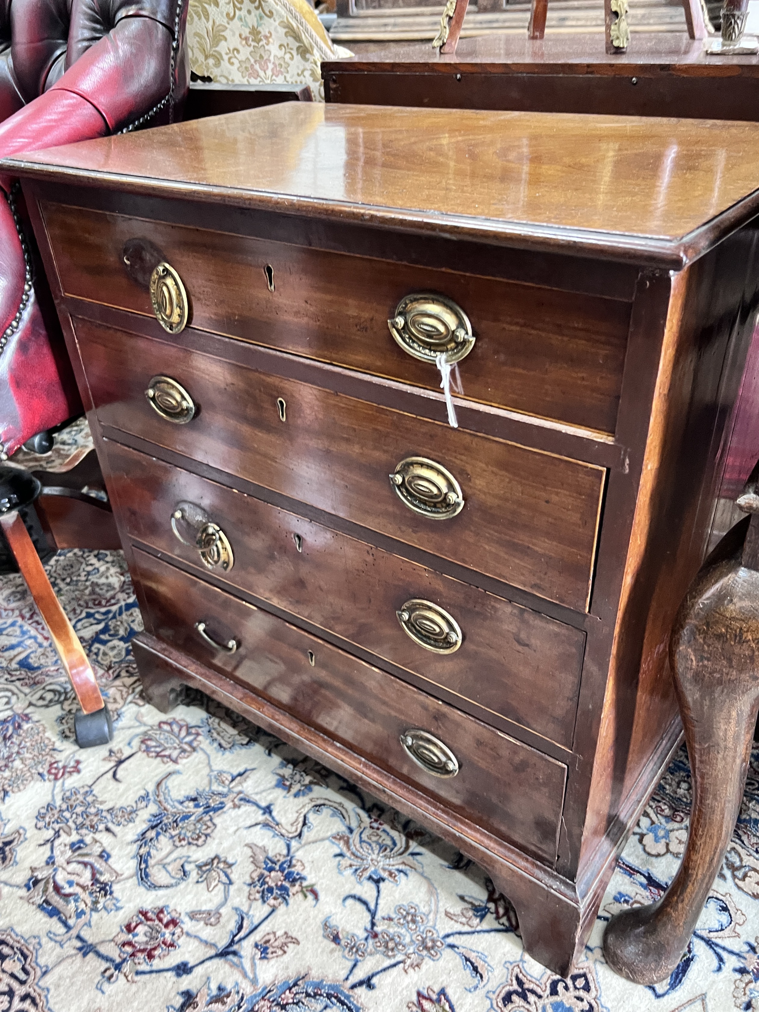 A small 19th century and later mahogany four drawer chest (altered), width 66cm, depth 41cm, height 73cm